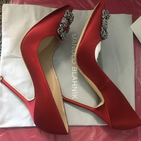 Manolo Blahnik Hangisi 115mm Satin Pumps, Red 39 - Picture 4 of 8